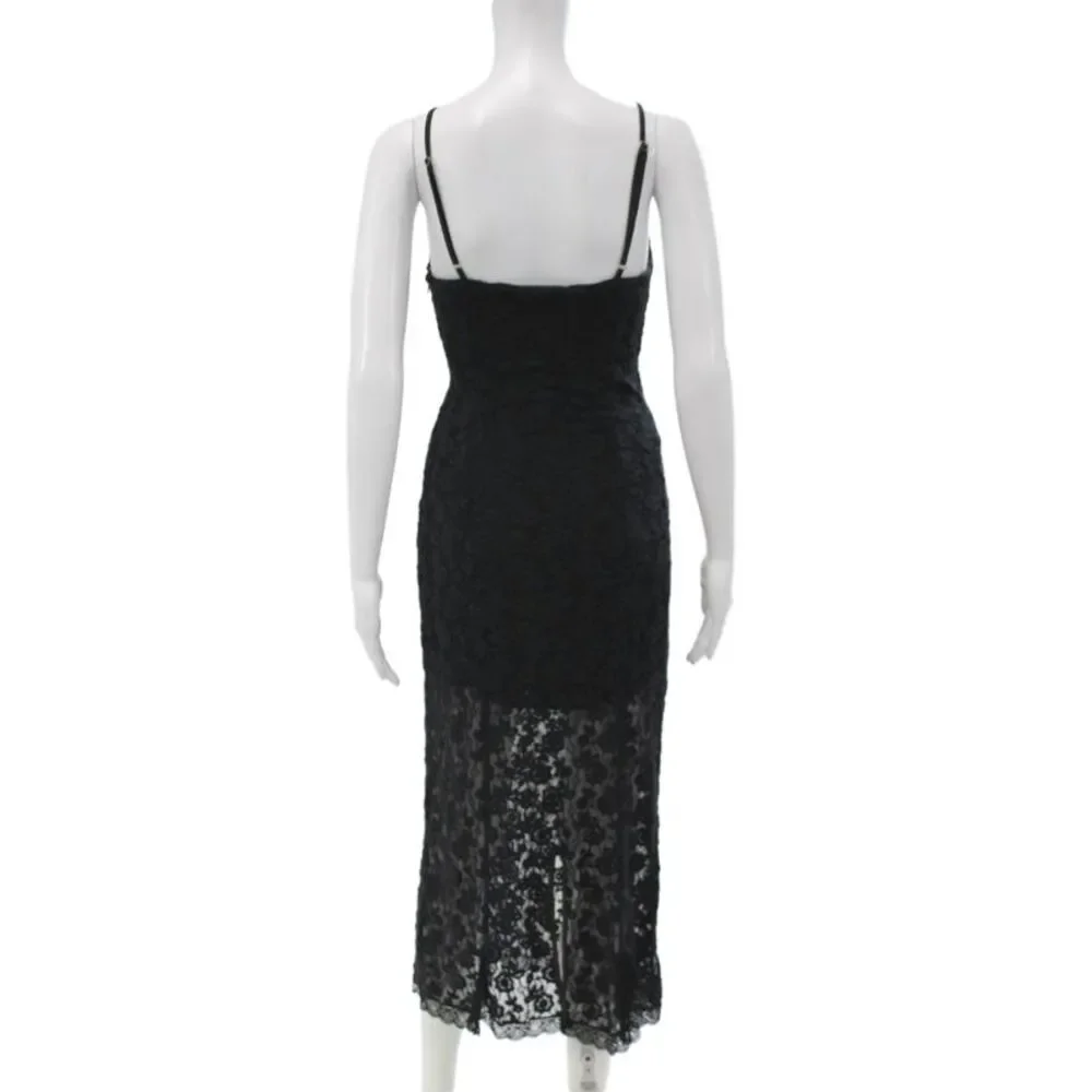 Love Shack Fancy Womens Slip Dress Black Floral Knee Length Sleeveless Size XS